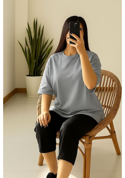 Düz Oversize Unisex Tişört Yb6 Gri