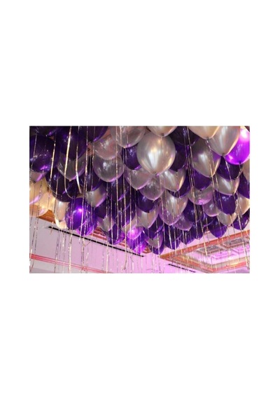 100 Adet Metalik Balon Ve 5 Metre Balon Zinciri Mor - Gümüş Karışık Uçan Balon A