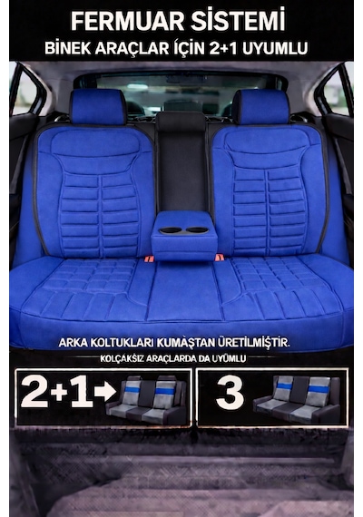 Volkswagen Golf 2003 Ve Sonrası Uyumlu Mira Serisi Mavi 5'li Oto Koltuk Minderi