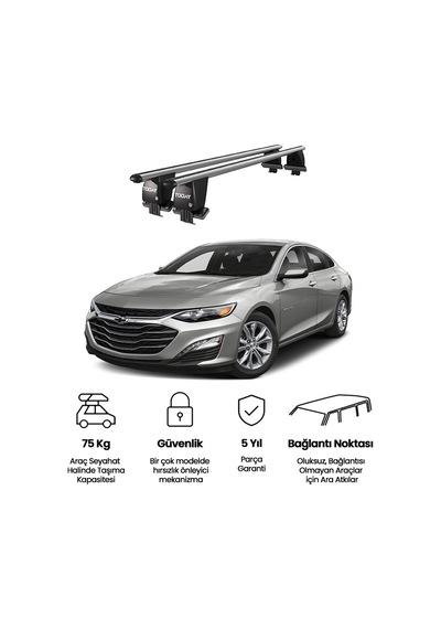 Royal Chevrolet Malibu 2016 Ve Sonrası Uyumlu Gri Kilitli Ara Atkı Port Bagaj Tavan Barı