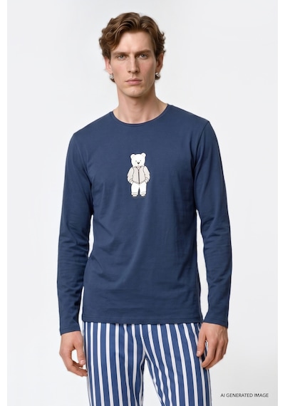Ac&Co / Altınyıldız Classics Erkek Indıgo 2'li %100 Pamuk Yumuşak Dokulu Yan Cepli Çizgili Pijama Takımı İndigo