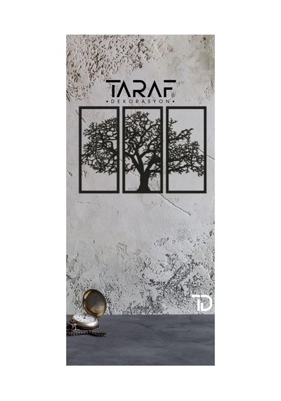 3 Parça Ağaç Tablo Lazer Kesim Dekoratif Tablo 42x62 Siyah Beyaz