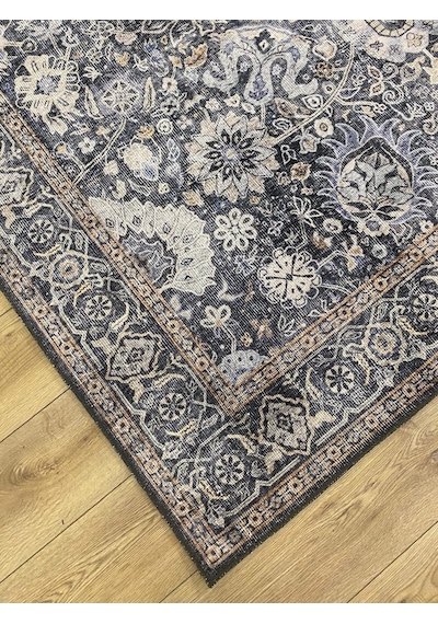 Çam Halı Anatolia 32-051 Etnik Eskitme Desenli Dokuma Tabanlı Yıkanabilir Şönil Salon Ve Oda Halısı Antrasit 2
