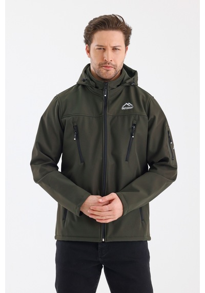 B.he.z Çıkartılabilen Fermuarlı Kapüşon Cepli İçi Polarlı Su Geçirmez Softshell Erkek Mont Haki Haki