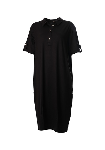 Faik Sönmez Oversize Polo Yaka Midi Elbise - Günlük Şıklık Siyah