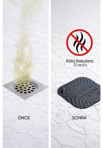 Siyah Kare Ve Siyah Evye Silikon Gider Kapağı 2'li Set Koku Önleyici Banyo Mutfak Gider Tıkacı