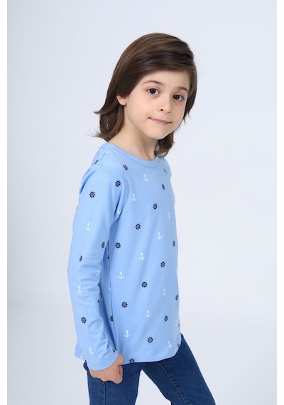 Toontoy Kids Toontoy Erkek Çocuk Baskılı Bisiklet Yaka Uzun Kollu Tişört Mavi