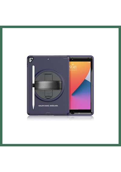 En-cag Apple iPad Uyumlu 10.2 7.nesil Kılıf Hand Strap Tablet Kılıfı - Lacivert Bss