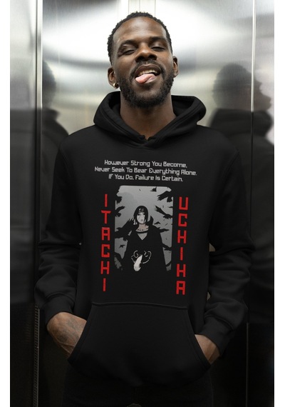 Sevbano Uchiha Itachi Naruto Baskılı Unisex Oversize Anime Hoodie Siyah