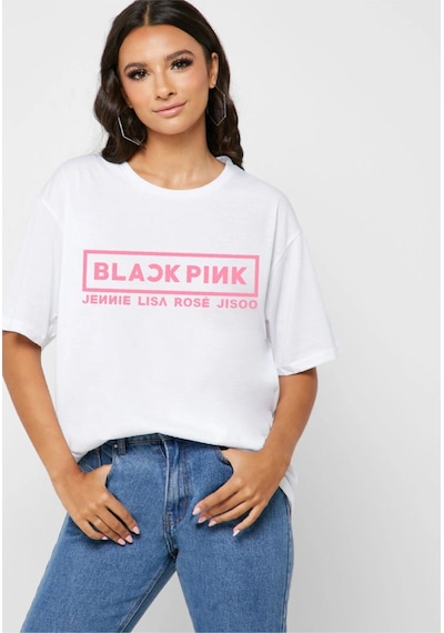 Startmore Black Pink Oversize Tişört Beyaz