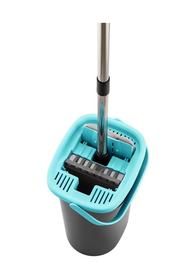 Compact Tablet Mop Temizlik Seti - Mikrofiber Paspas Ve Sıkma Hazneli Kova Siyah/mavi