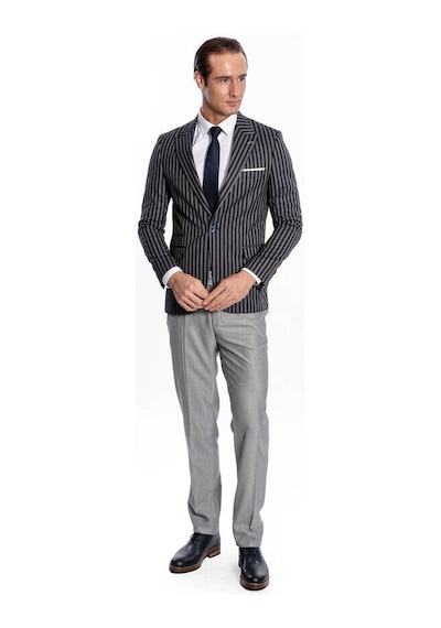 Wessi Çizgili Koyu Slim Fit Lacivert Erkek Ceket Siyah