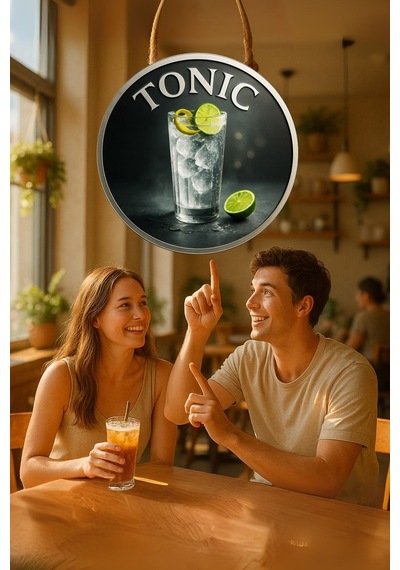 Tonic Temalı Kapı Süsü Tablosu, Tonik İçecek Konseptli Uv Baskılı Dekoratif Cafe Duvar Aksesuarı