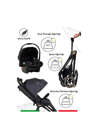 Prego Unisex Toronto Plus Çift Yönlü Katlanabilen Travel Bebek Arabası Gri 2232