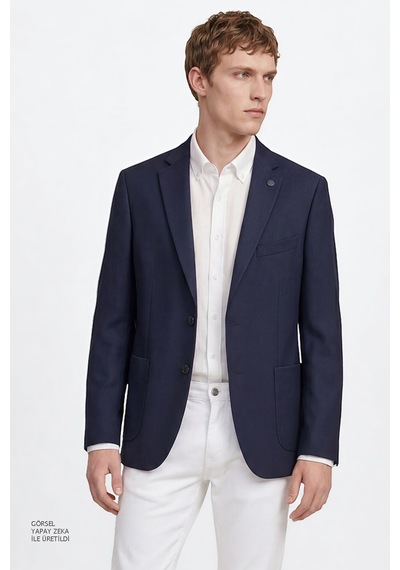 Erkek Lacı Slim Fit Dar Kesim Mono Yaka Torba Cepli Blazer Ceket Lacı