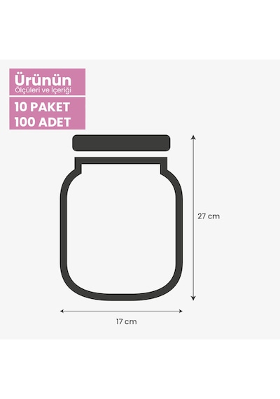 Büyük Boy Gümüş Metal Kapaklı Kavanoz Görünümlü Saklama Poşeti 17x27 Cm-1000 Ml 100 Adet Şeffaf
