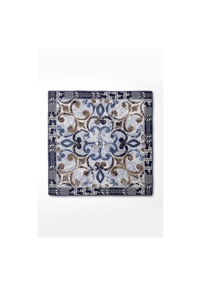 Levidor Desenli Twill İpek Eşarp-0918 Lacivert