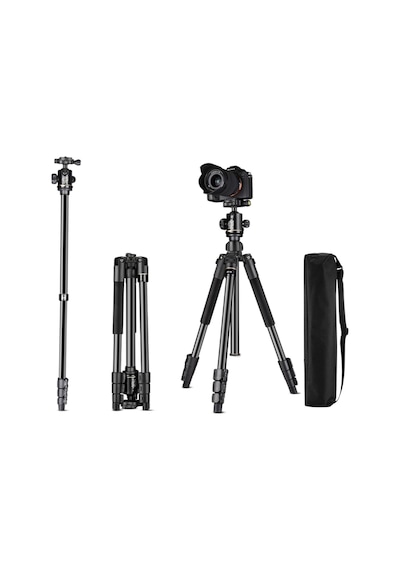 Q518 Aynasız Ve Dslr İçin Alüminyum Top Kafa Ball Head 164cm 12kg Kapasiteli Profesyonel Çok Fonksiyonlu Tripod