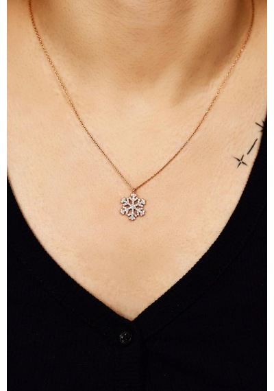 Zirkon Taşlı Rose Kar Tanesi Gümüş Kolye