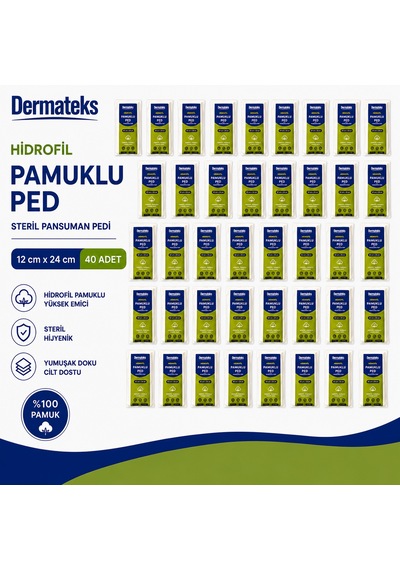 Dermateks Hidrofil Pamuklu Ped 12 24cm Steril Pansuman Pedi 40 Adet