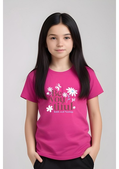 Fyk Kids Kız Çocuk Be You Tiful Baskılı Alt-üst Takım Fuşya
