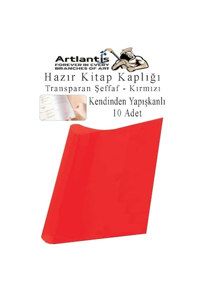 Hazır Kitap Kaplığı Şeffaf Buzlu Kırmızı 10 Adet 1 Paket Cırtlı Ayarlanabilir Kendinde Yapışkanlı Kaplık Okul Sınıf Kırmızı
