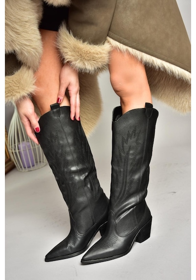 Fox Shoes T267765209 Siyah Kovboy Model Kadın Çizme Siyah-Suni Deri