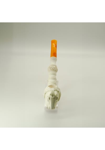 El Yapımı Lületaşı At Başlı Pipo 23 Cm Uzunluk, Akrilik Amber Ağızlık, Özel Oyma Meerschaum Pipo
