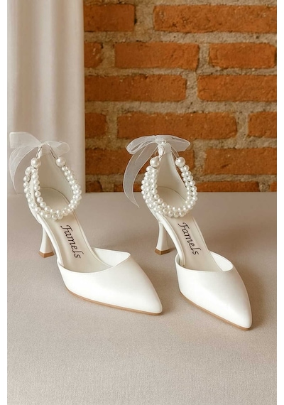 Famels Kısa 7 Cm Topuklu Ayakkabı İncili Model Beyaz Ayakkabı, Özel Günler İçin Abiye Ayakkabı Beyaz-5 Famels Kısa 7 Cm Topuklu Ayakkabı İncili Model Beyaz Ayakkabı, Özel Günler İçin Abiye Ayakkabı Beyaz-5