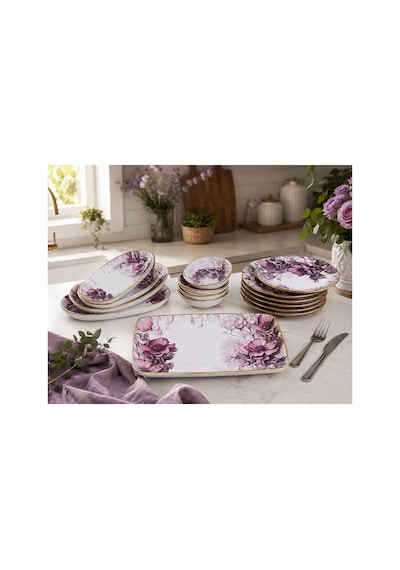 Purple 6 Kişilik 15 Parça Seramik Pasta Sunum Tabağı Takımı Çok Renkli