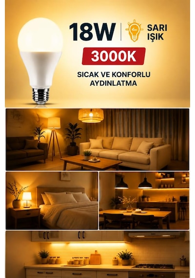 Rutter Rt-1041 18w E27 Led Ampul 3000k Sarı Işık 2000 Lümen Yüksek Parlaklık - Aydınlatma
