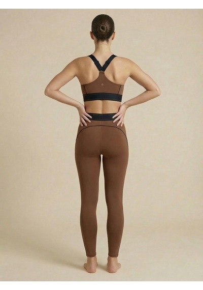 Sculpt Set Yüksek Bel Toparlayıcı Tayt & Destekleyici Spor Sütyeni Pilates Yoga Takımı Kahverengi