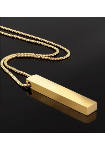 Dikdörtgen Plaka Gold Kaplama Erkek Çelik Zincir Gri