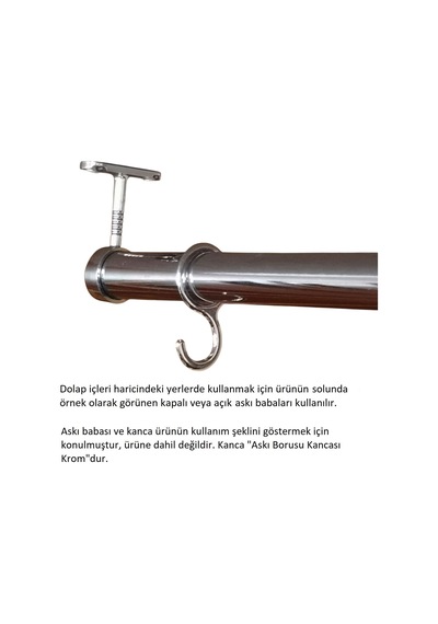 Yuvarlak Askı Borusu, 40 Cm, Parlak Metal, Mutfak, Banyo, Vestiyer, Portmanto, Çok Amaçlı Metalik