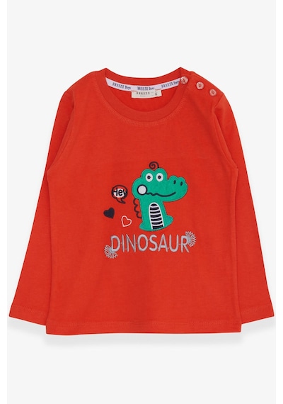 Breeze Erkek Bebek Uzun Kollu Tişört Dinozor Nakışlı 9 Ay-3 Yaş, Turuncu