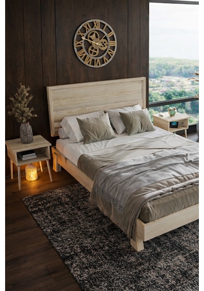 Hüma Yatay Başlıklı Masif Ahşap Karyola Vernik 90x190