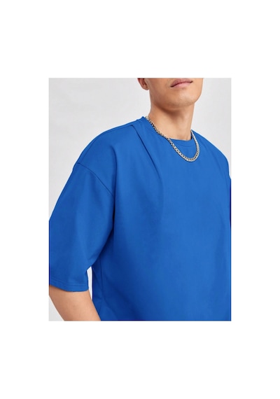 Tarz Cool Erkek Bisiklet Yaka %100 Pamuk T-shirt Saks