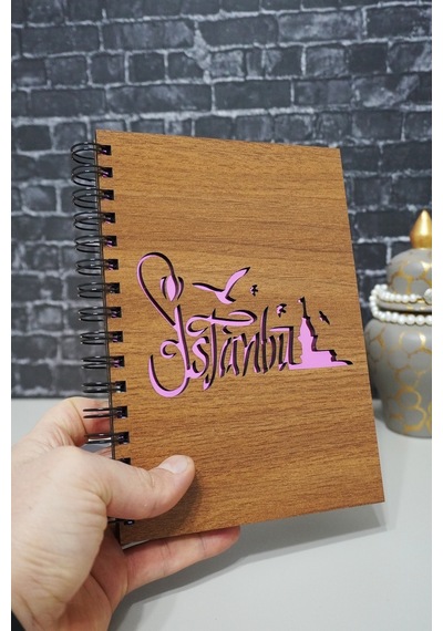 Istanbul Desenli Ahşap Kapaklı Defter - A5 Resim Defleri - Çizgisiz Defter Ahşap Rengi Ceviz