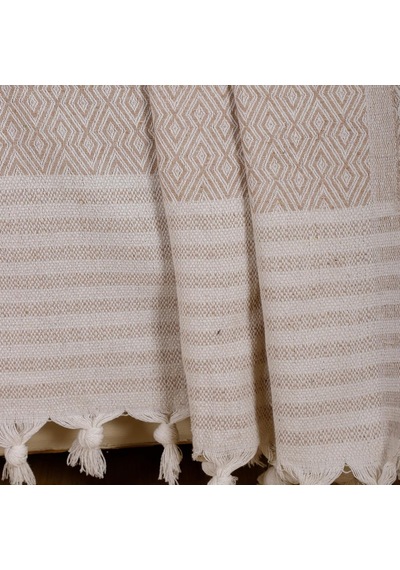Buldan İşi Pamuklu 2'li Berjer Koltuk Örtüsü Seti 180x150 Cm - Kolları Örten Dokuma Kumaş Vizon Diğer