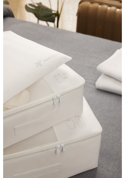 Ocean Home Textile 4'lü Yıkanabilir Beyaz Renk Paraşüt Kumaş Bavul İçi Organizer Set