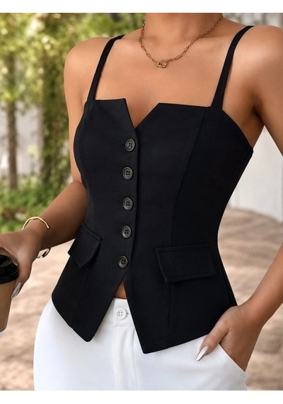 DefyModa Kadın Askılı Önü Döğmeli Atlas Bluz Siyah