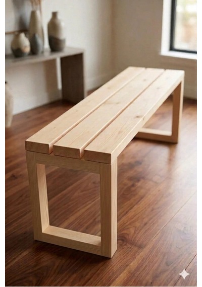 Ladin Masif Ahşap Bank Tabure 30x100x42 Cm Naturel V2