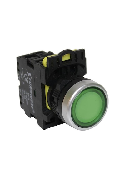EUROWEST Ew-55-10L 1No Yaylı Led Işıklı Butonu (Yeşil)
