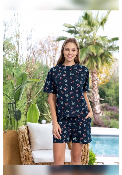 Aydoğan Kadın Mary Şortlu Cotton Lacivert Pijama Takımı 0128