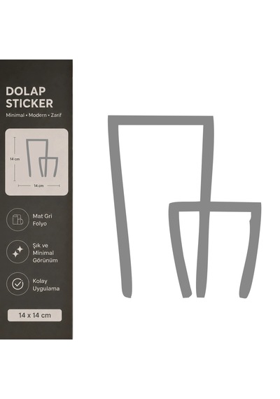 Minimal Vazo Dolap Sticker Mat Gri Dekoratif Folyo Sticker 14x14 Cm