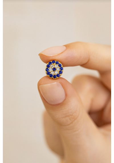 Çekirdekjewelry 925 Ayar Gümüş Minik Nazar Çivili Küpe Sarı