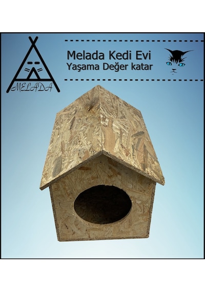 Melada Kedi Evi Dış Ortam Uygun Ahşap Kedi Evi Osb 39x32x30 Cm
