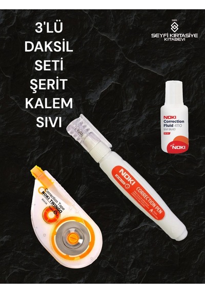 3'lü Daksil Seti Şerit Kalem Sıvı Fırçalı Daksil Sıvı Silici