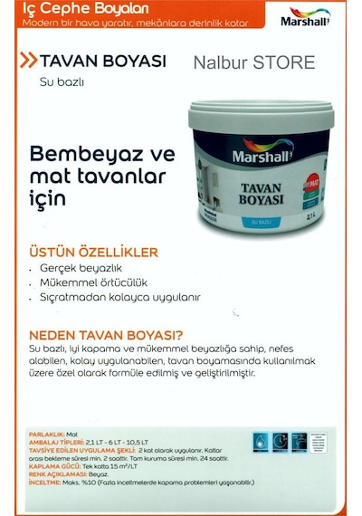 Marshall Özel Mat Duvar Boyası 15Lt=20Kg+Silikonlu-Tam Silinebili (280416038)