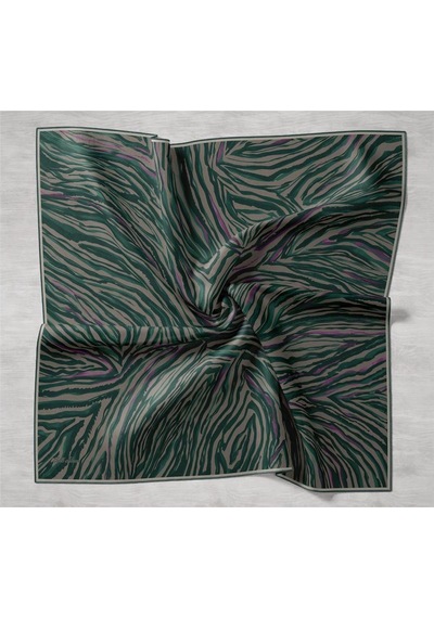 Silk Home Twill İpek Eşarp Petrol Yeşili Erguvan Geometrik Desenli Tok Duruşlu 90x90 Çok Renkli